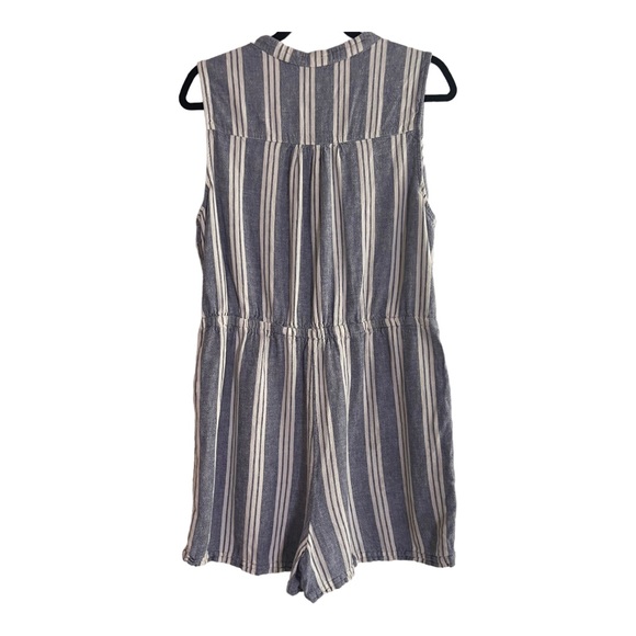 Kelly Renee Linen Striped Sleeveless Romper Blue Ivory - Picture 3 of 8